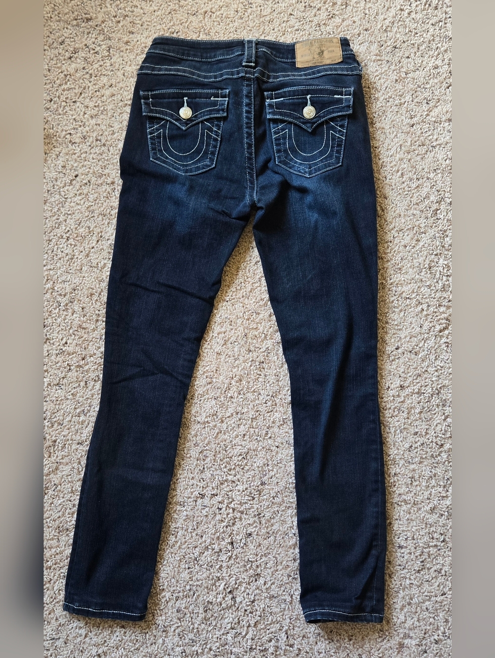 True Religion Dark Wash Super Skinny Jeans Flap Pocket Size 27 Y2K Stretch